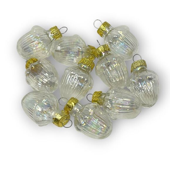 10 Vintage Acorn Iridescent & Gold Clear Glass Christmas Ornaments Mini 1.5” - Picture 1 of 10